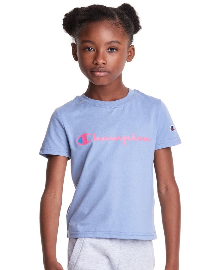 Champion Classic Script Logo T-Shirt Meisjes - LichtBlauw - Belgie 1482EFSLN